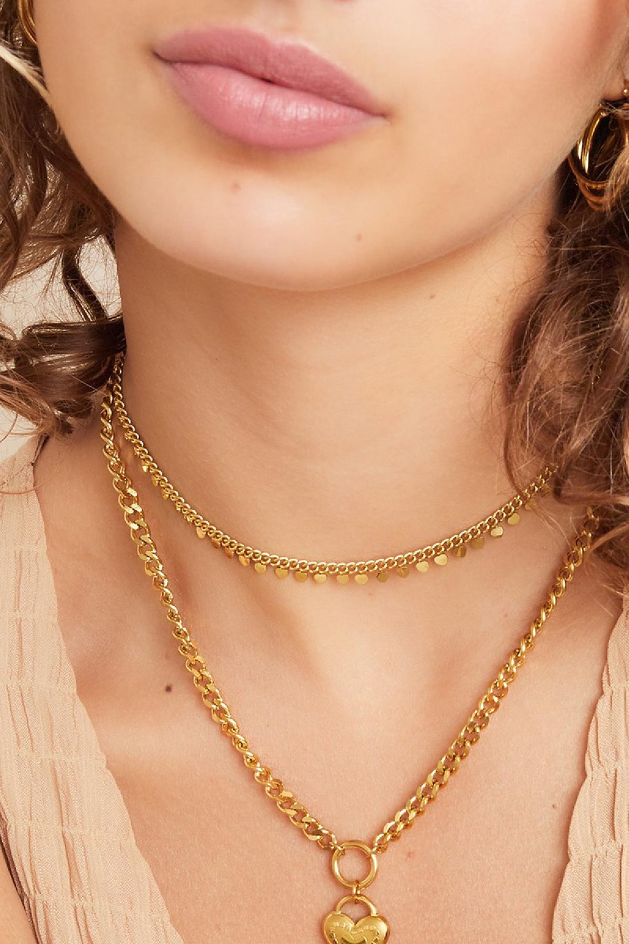 collier coeurs en acier inoxydable couleur or h5Image2